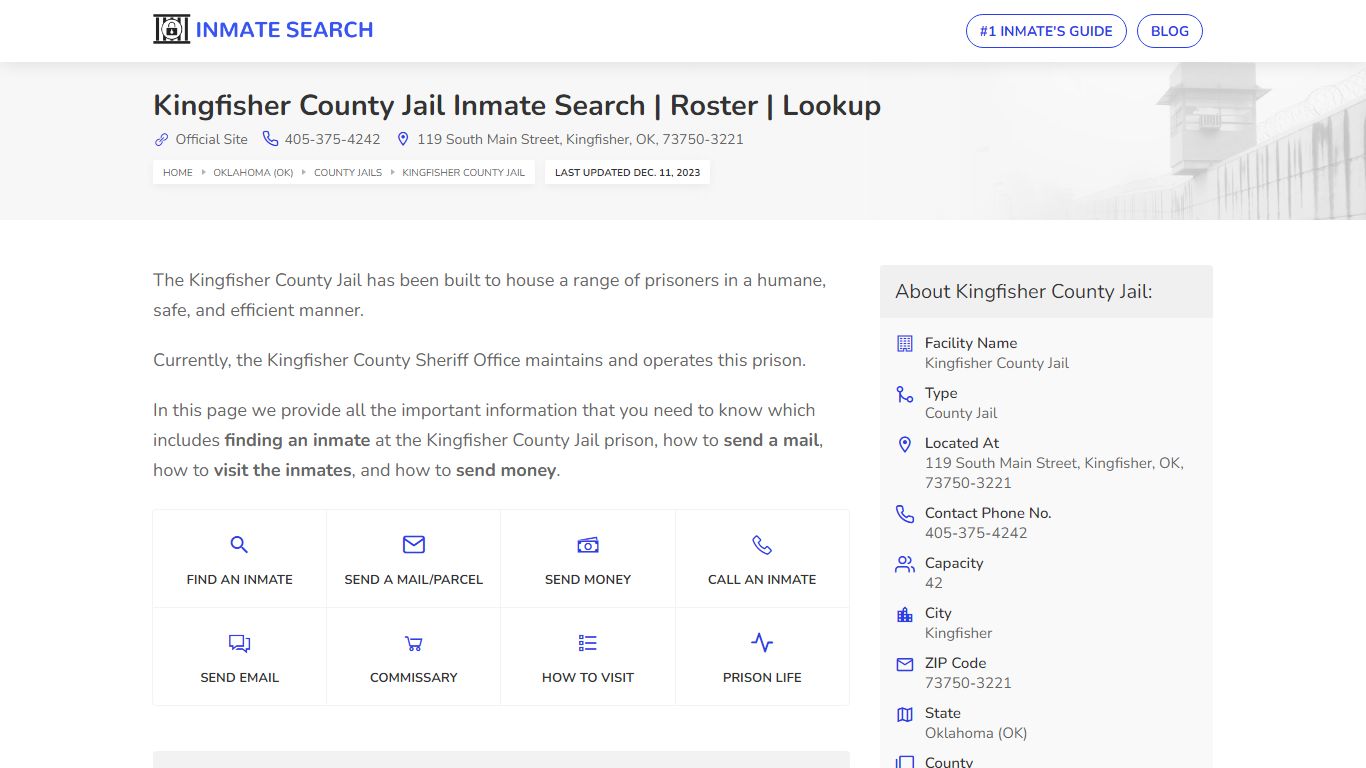 Kingfisher County Jail Inmate Search | Roster | Lookup
